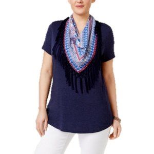 Style & Co Plus Size T-Shirt with Fringe Scarf, 2X Retail $56.50